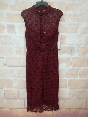 NWT Bisou Bisou Wine Lace Midi Dress Size 4